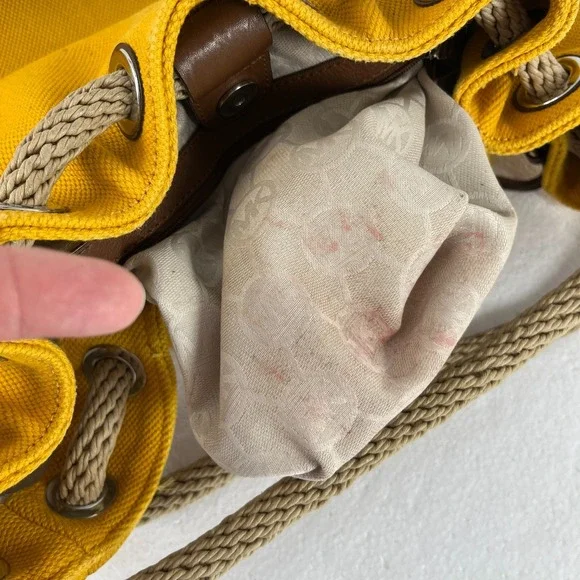 Michael Kors Marina Mustard Yellow Large Canvas Tote Handbag Rope Handle Hobo - Picture 6 of 16
